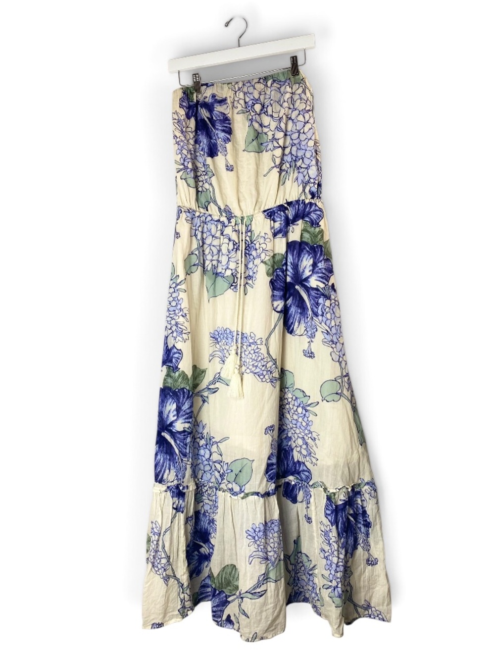 Abercrombie & Fitch Strapless Easy Waist Maxi Dress 100% Cotton Cream Floral L - Picture 2 of 8